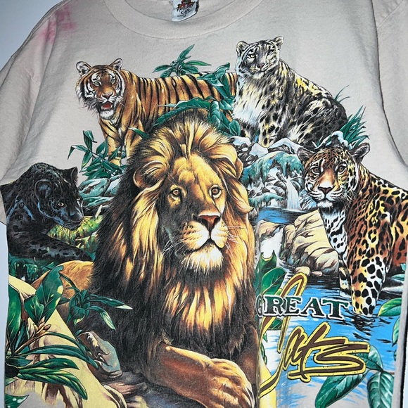 Vintage 90s Rainforest Cafe Great Cats Graphic Habitat Tee Lion Tiger Sz Medium - Picture 4 of 7